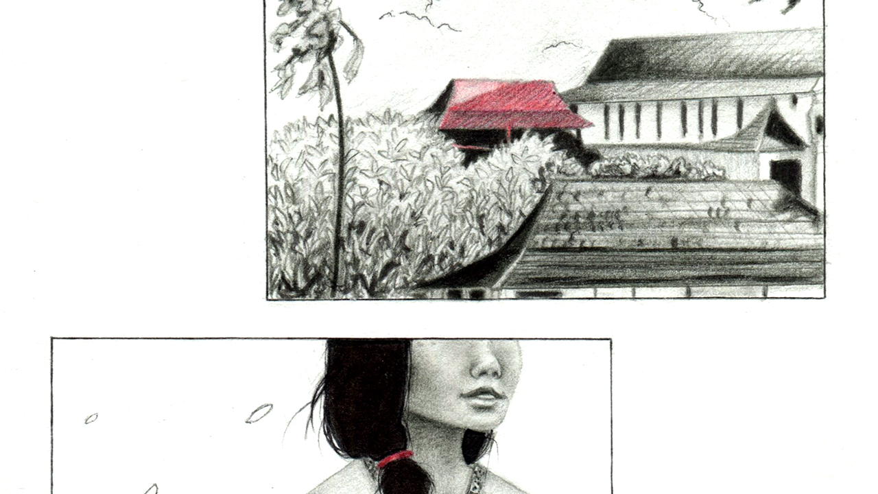 Illustration of a house and woman by TabzA
