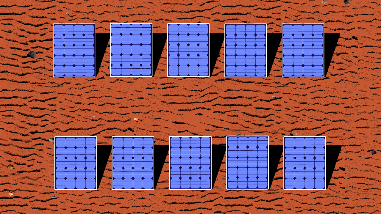 Blue solar panels on red dirt
